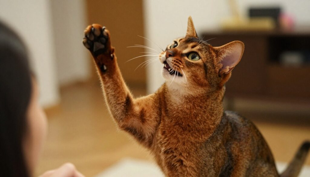 Abyssinian cat demanding attention from owner