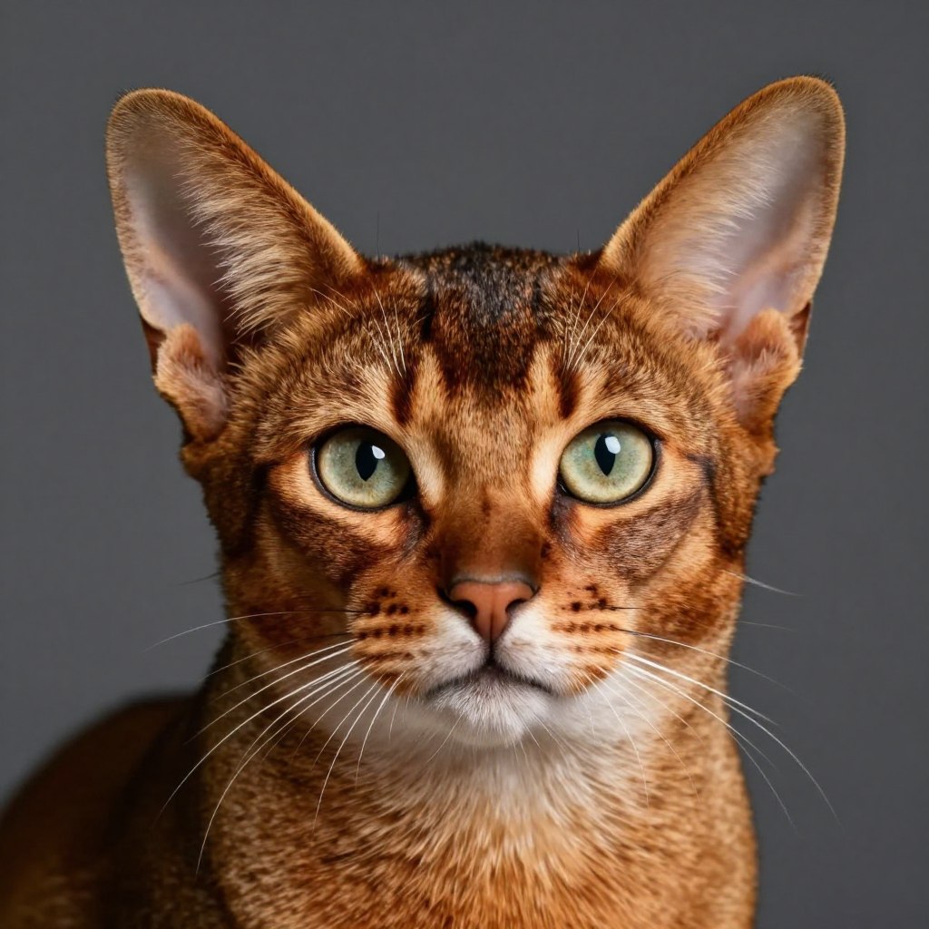Abyssinian cat face showing large eyes and prominent ears