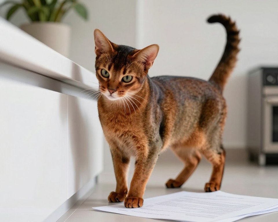 Abyssinian cat participating in daily household activities