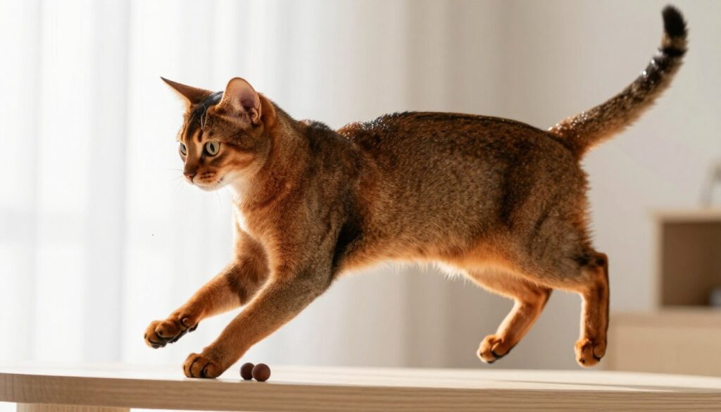 Active Abyssinian cat playing and showing energetic personality