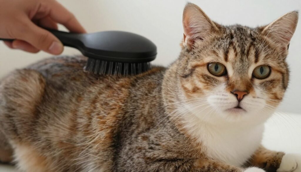 American Bobtail being groomed with brush