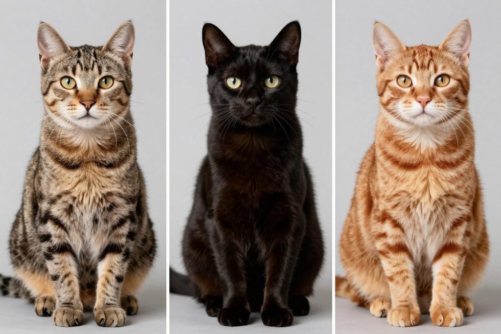 American Bobtail showing various coat color patterns