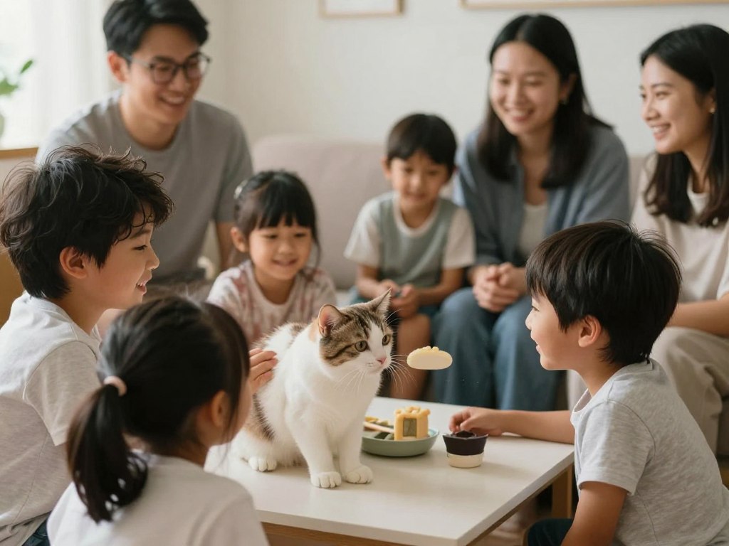 American Bobtail with family members