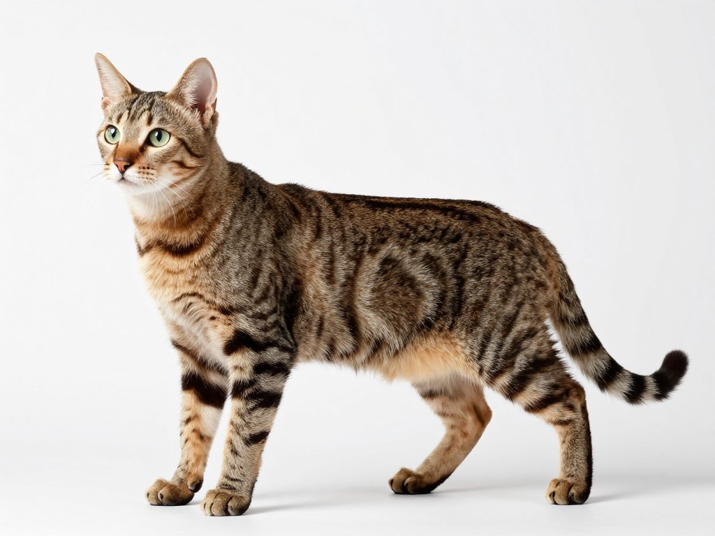 Full body view of American Bobtail showing muscular build and bobbed tail