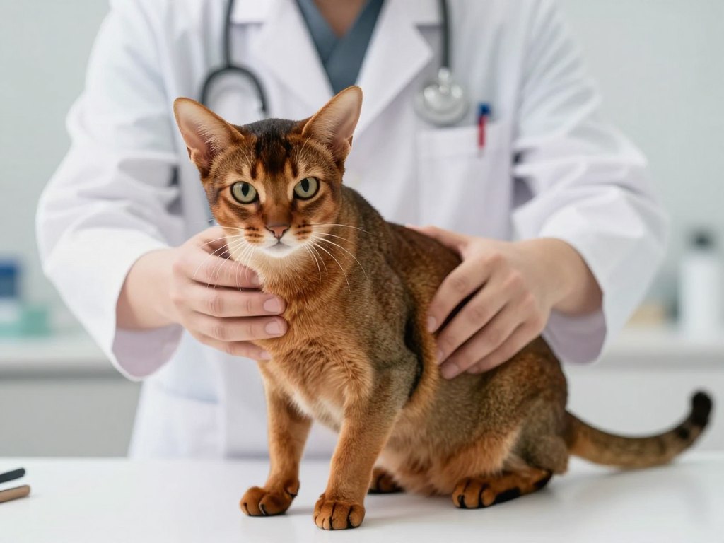 Healthy Abyssinian cat during veterinary examination
