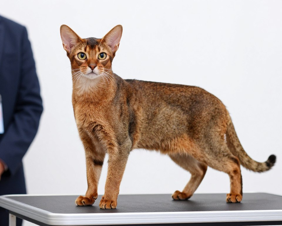 Show-quality Abyssinian cat in competition pose