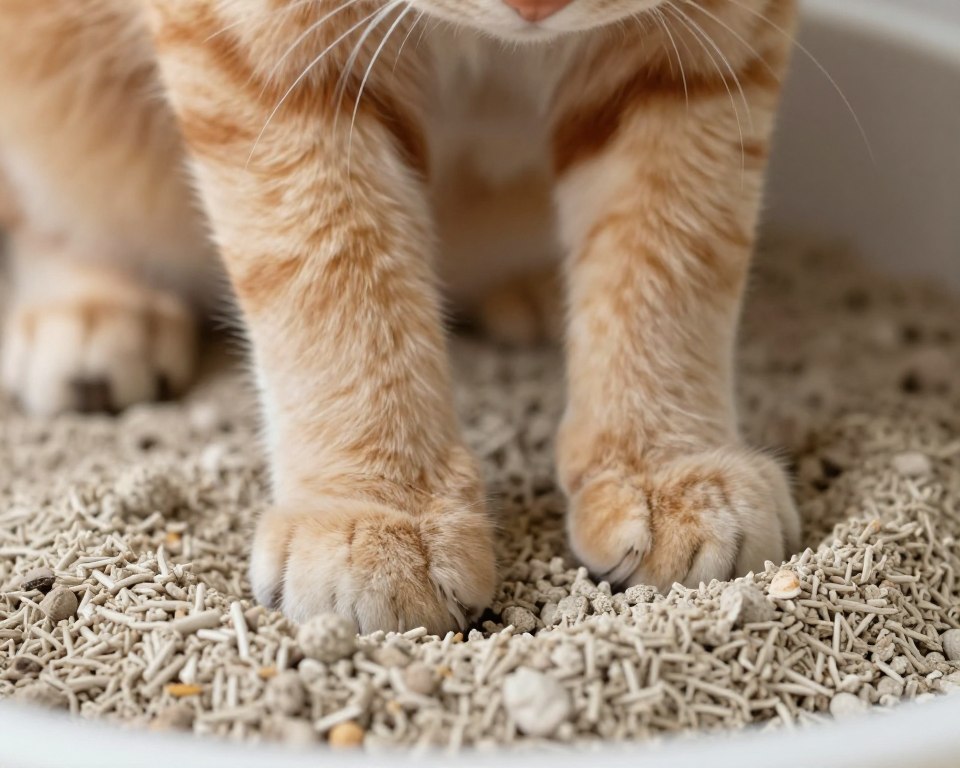cat digging in fine-grained litter
