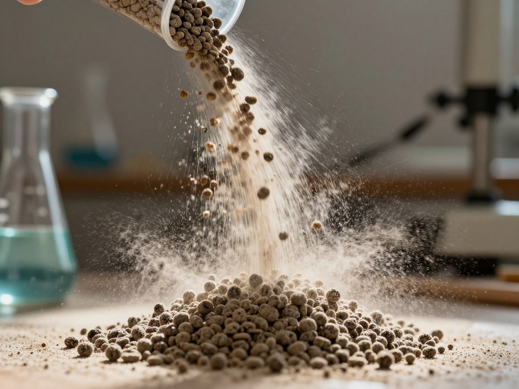 dust particles from cat litter in air